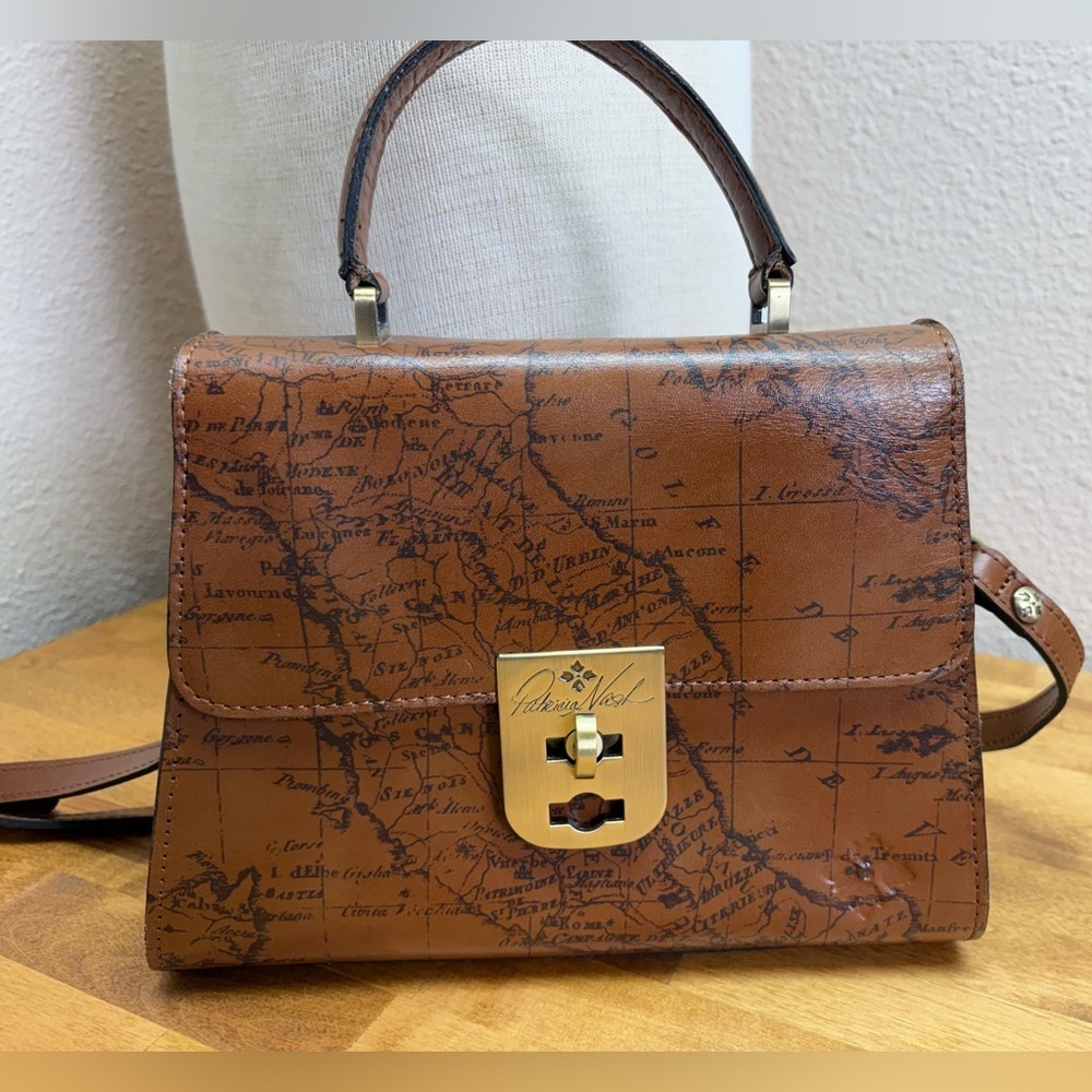 Patricia Nash Cassano Signature Map Leather Top Handle Crossbody - Picture 2 of 10